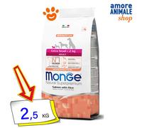 Monge Dog Natural Superpremium Adult Extra Small Salmone e Riso Cani 2,5 Kg
