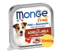 Monge Fruit Cane Paté e Bocconcini Agnello e Mela 32x100g. PROMOZIONE ULTIMI PZ.