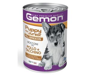 Monge Gemon Dog Puppy e Junior All Breeds Bocconi 415 gr Pollo e tacchino - confezione da 24 pezzi - Cibo umido per cani - 1° ORDINE? scegli lo sconto BZR5 / BZR20 + 200 punti fedeltà