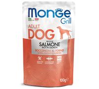 Monge Grill Adult Grain Free bocconcini 100 gr - Salmone - Confezione da 24 pezzi - Cibo Umido per Cani - 1° ORDINE? scegli lo sconto BZR5 / BZR20 + 200 punti fedeltà