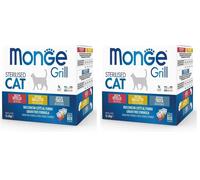 Monge Grill STERILIZZATO MULTIPACK CON POLLO, TROTA, VITELLO, cibo umido per gat