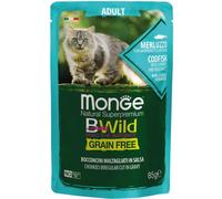 Monge Natural Superpremium BWild Cat Grain Free Busta Multipack 28x85G MERLUZZO CON GAMBERETTI E ORTAGGI