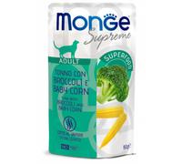 Monge Supreme Cat Adult in salsa bustina da 80 gr - Tonno con broccoli - Confezione da 24 pezzi - Cibo umido per gatti - 1° ORDINE? scegli lo sconto BZR5 / BZR20 + 200 punti fedeltà