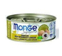 Monge Supreme Sterilised in salsa lattina da 80 gr - Tonno con riso integrale e longan - Confezione da 24 pezzi - 1° ORDINE? scegli lo sconto BZR5 / BZR20 + 200 punti fedeltà