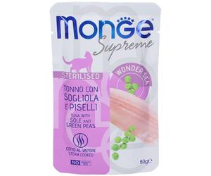 Monge Supreme Sterilised Pezzetti di Tonno con Sogliola e Piselli 80 g