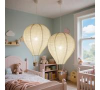 Mongolfiera Decorativa 2 Pezzi, Lampadario da Appendere 35cm, Paralume Bianco in Tessuto Fatto a Mano - Ideale Come Regalo, Adatto per Decorazione di Camera da Letto, Stanza dei Bambini e Feste