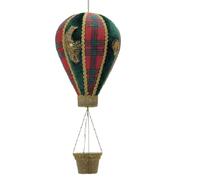 Mongolfiera Natalizia da Appendere H45 cm in Tessuto Scozzese con Merletti Oro da appendere e decorare casa locali commerciali (SCOZZESE ROSSO)