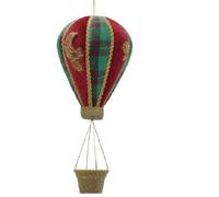 Mongolfiera Natalizia da Appendere H45 cm in Tessuto Scozzese con Merletti Oro da appendere e decorare casa locali commerciali (SCOZZESE VERDE)