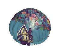 Mongolfiera Prendi la Casa di Legno Vola Il Cielo Blu Stampa Cuffia da a Elastica Riutilizzabile Cuffia da Bagno per Donne Cuffia da a Impermeabile a Doppio Strato,Per Salone Spa da Donna