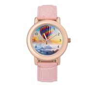 Mongolfiere Sopra la montagna arcobaleno orologio da donna elegante orologio analogico al quarzo cinturino in pelle orologio da polso, Stile:, regular, Cinturino