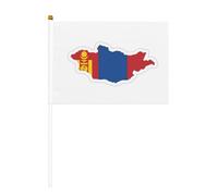 Mongolian Flag Map Mini bandiera bianca solida palo - colori vivaci e resistente allo sbiadimento - bandiere tenute in mano con lancia