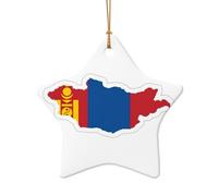 Mongolian Flag Map Print Christmas Ceramic Decor Gift,Unique Star Heart Shaped Pendant Ornament For Holiday Decor