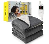 MONHOUSE Coperta Riscaldata - Coperta Elettrica - Controller Digitale - Timer Fino a 9 Ore, 9 Impostazioni di Calore, Spegnimento Automatico - Matrimoniale 150X200cm - Grigio Shearling