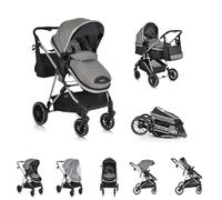 Moni passeggino combinato 2 in 1 Kali 22 kg convertibile, cestino, portabibite, colore:grigio