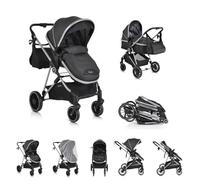 Moni passeggino combinato 2 in 1 Kali 22 kg convertibile, cestino, portabibite, colore:nero