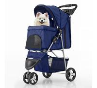 MoNiBloom Passeggino pieghevole a 3 ruote per cani e gatti, con copertura per tutte le stagioni, cestino portaoggetti e portabicchieri, rete traspirante e visibile per animali domestici di piccola e
