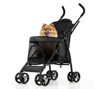 MoNiBloom Passeggino per animali domestici a 4 ruote, facile da piegare, con copertura solare, imbottitura e borsa portaoggetti posteriore, rete traspirante e visibile, per animali domestici di