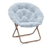 MoNiBloom Sedia rotonda pieghevole in finta pelliccia, per camera da letto, soggiorno, dormitorio, giardino, cortile, struttura in metallo, oversize grande, comoda, imbottita, morbida, per adulti (blu