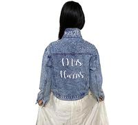 Monicustom Giacca di jeans da sposa personalizzata per matrimonio,Giacca di jeans da donna personalizzata con perle,Future Mrs Wifey Jean Jacket, Blu, Large
