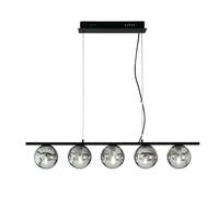 MONILE SOSPENSIONE MODERNA IN METALLO NERO O ORO CON 5 SFERE IN VETRO SOFFIATO FUME O BIANCHE