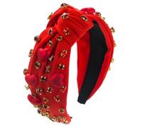 Monili per capelli in spugna rossa a tesa larga da donna con diamante barocco cuore, amore perlato