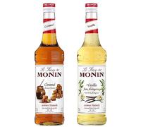 MONIN - Assortimento Sciroppo Sapore Caramello & Sciroppo di Vaniglia Madagascar - Per Caffè, Cioccolato Caldo, Capuccino o Latte - Aromi naturali - Bottiglia di vetro - 2 x 70 cl