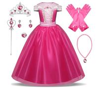 Monissy Bella Addormentata Abito Elegante Senza Maniche da Principessa Con Accessori Pizzo Sulle Spalle Collo Rotondo Giorno dei Bambini Festa di Compleanno Carnevale Halloween,Rose,120