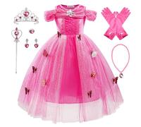 Monissy Costume Frozen Principessa Elsa Abito Blu Pizzo Manica Lunga Tulle Lucido Farfalla Tiara Parrucca Guanto Bacchetta Magica Costume Halloween Compleanno, Bleu,120