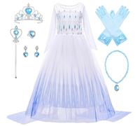 Monissy Frozen Elsa Costume Anna Principessa Abito Ragazze con Bacchetta Magica Corona Accessori Cosplay Festa di Compleanno Parodia Halloween Natale Carnevale Blu 140