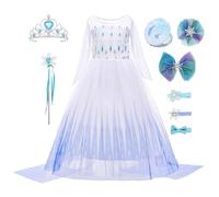 Monissy Frozen Elsa Costume Anna Principessa Abito Ragazze con Bacchetta Magica Corona Accessori Cosplay Festa di Compleanno Parodia Halloween Natale Carnevale Blu2 140
