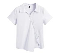Monissy Maglietta Donna Manica Corta Cotone Polo Donna Maniche Corte T Shirt Donna Manica Corta Polo Donna Magliette Polo Donna Classica Porosità Assorbente Casuale Affari Atletico Bianco 3XL