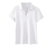 Monissy Magliette Polo Donna Maglietta Donna Manica Corta Cotone Polo Donna Maniche Corte T Shirt Donna Manica Corta Polo Donna Classica Porosità Assorbente Atletico Casuale Affari Bianco L