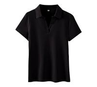 Monissy Magliette Polo Donna Maglietta Donna Manica Corta Cotone Polo Donna Maniche Corte T Shirt Donna Manica Corta Polo Donna Classica Porosità Assorbente Atletico Casuale Affari Nero 4XL