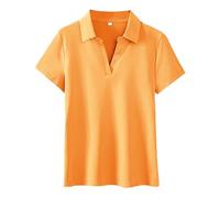 Monissy Magliette Polo Donna Maglietta Donna Manica Corta Cotone Polo Donna Maniche Corte T Shirt Donna Manica Corta Polo Donna Classica Porosità Assorbente Atletico Casuale Affari Arancione L