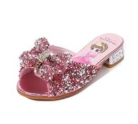 Monissy Principessa Ragazza Scarpe Tacco Alto Argento Pantofola Paillettes Fiocco Scarpe col Tacco per Bambine Eleganti Sandali per Bambine Halloween Carnevale Festa a tema Estate Rosa 27