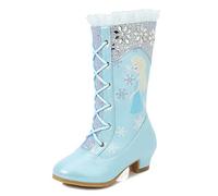 Monissy Ragazza Chic Stivali Suola Alta Morbida Pelliccia Inverno Stivali Neve Principessa Elsa Neve Cristallo Stampa Paillettes Fibbia Caviglia Fiocco Halloween Natale Blu 30