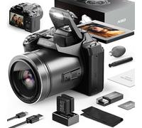 Monitech Fotocamera digitale da 64 MP per fotografia, fotocamera Vlogging 5K per YouTube con schermo flip da 3", zoom digitale 16X, WiFi e messa a fuoco automatica, 2 batterie, scheda TF da 32 GB