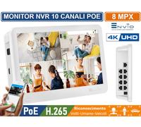 MONITOR 11.6" NVR 10 CANALI POE 8 MPX 4K VIDEOANALISI INTELLIGENTE + HARD DISK