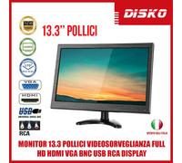 MONITOR 13.3 POLLICI VIDEOSORVEGLIANZA FULL HD HDMI VGA BNC USB RCA DISPLAY [EEK: .]