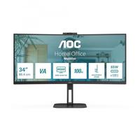 AOC Monitor CU34V5CW/BK 34 pollici Curvo 3440x1440, UW-QHD, 100Hz, VA Panel, 4ms GtG, USB HubWebcam, Speakers, Height Adjustment, (HDMI1x 2.0 DP 1x 1.2) FreeSync, Nero