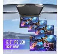 Monitor da tetto for auto da 17" con schermo ribaltabile, display multimediale for montaggio a soffitto, ingresso video AV bidirezionale PAL NTSC(Grey)
