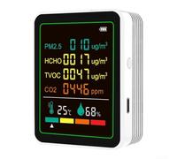 Monitor d'aria per interni multifunzione 6 in 1 con PM2 5, formaldeide, TVOC, rilevamento temperatura e umidità e avvisi acustici (bianco)
