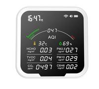 Monitor della qualità dell'aria, Misuratore di qualità 'aria portatile HCHO/TVOC/CO2/PM2.5/PM10/AQI/C6H6 Tester di umidità a temperatura Rilevatore di anidride carbonica con schermo da 4.8 pollici per