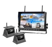 Monitor digitale wireless da 10,1 pollici con schermo IPS, registrazione video DVR e base magnetica pannello solare, telecamera posteriore for camion(2 Cameras Kit)