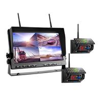 Monitor digitale wireless da 10,1 pollici QUAD in modalità standby + pannello solare con base magnetica, telecamera for retromarcia, camion(2 Camera Kit,64G)