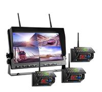 Monitor digitale wireless da 10,1 pollici QUAD in modalità standby + pannello solare con base magnetica, telecamera for retromarcia, camion(3 Camera Kit,None)