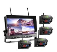 Monitor digitale wireless da 10,1 pollici QUAD in modalità standby + pannello solare con base magnetica, telecamera for retromarcia, camion(4 Camera Kit,256G)