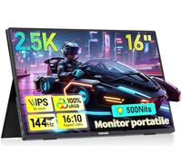 Monitor Gaming Portatile 16" 2.5K 144Hz - 2560x1600, 500 nit, 100% sRGB, 16:10 - Schermo Esterno USB-C/HDMI con Altoparlanti, Compatibile Switc/Xbo/PC/Mac/PS5 - Plug & Play, Eye Care (K16)
