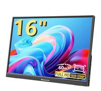 Monitor portatile da 16", Full HD 1920 x 1200P, display 300 cd/luminosità, pannello LCD IPS da 60 Hz, 99% sRGB, altoparlante integrato, HDMI USB-C Portable Monitor compatibile con laptop PS4/5, Switch