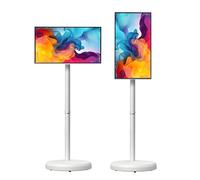 Monitor portatile touchscreen, 21,5 pollici Rolling TV con batteria da 6000 mAh, design mobile intelligente wireless, supporto su ruote, spazio di archiviazione da 128 GB